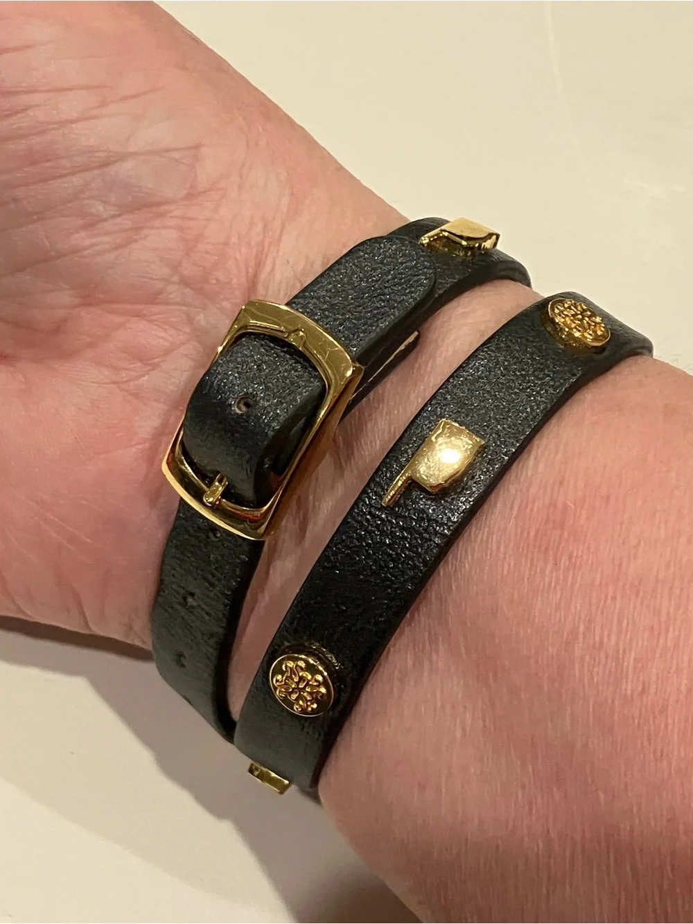 Rustic Cuff | Black Leather Wrap Bracelet with Gold Stud Accents